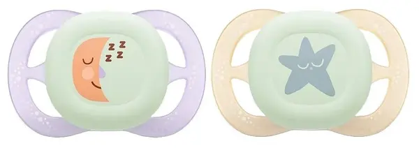 Suzete Philips Avent Ultra Start - Night, 0-2 luni, 2 buc, lună/stea