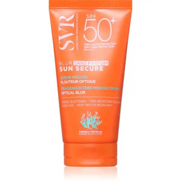 SVR Sun Secure Blur spumă protectoare pentru unificarea tonului pielii fara parfum SPF 50+ 50 ml