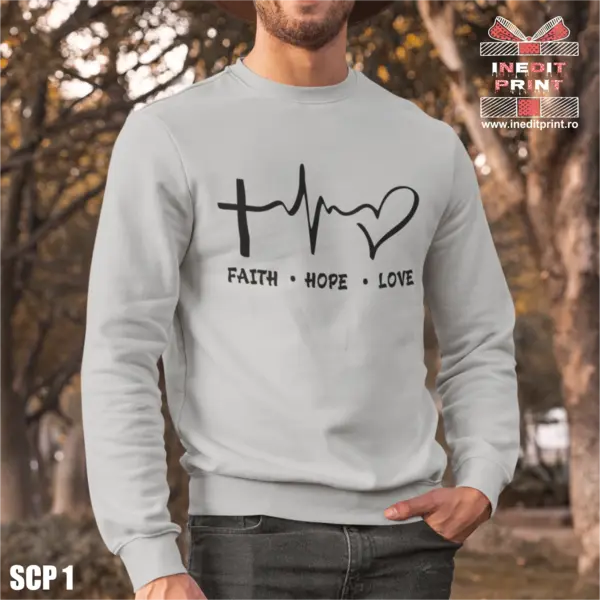 Sweatshirt Faith Hope Love SCP1 M, Gri