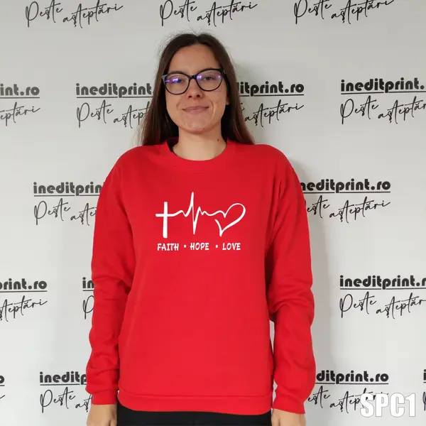 Sweatshirt Faith Hope Love SCP1 XS, Rosu