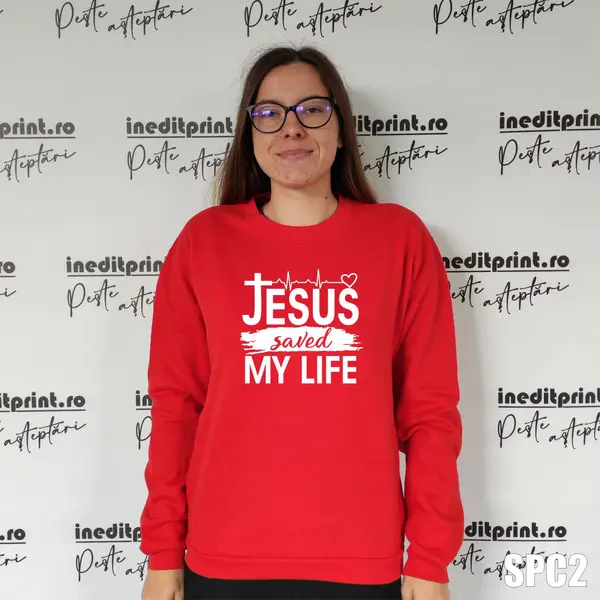 Sweatshirt Jesus saved my life SCP2 S, Rosu