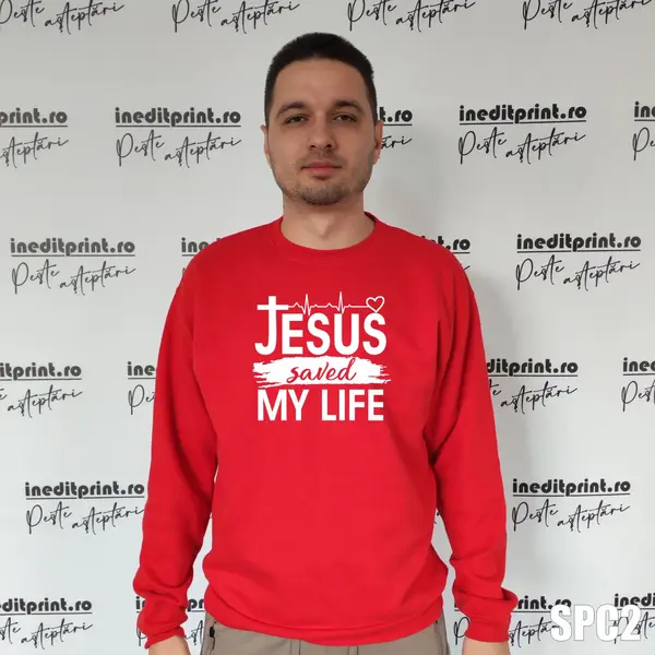 Sweatshirt Jesus saved my life SCP2 XL, Rosu