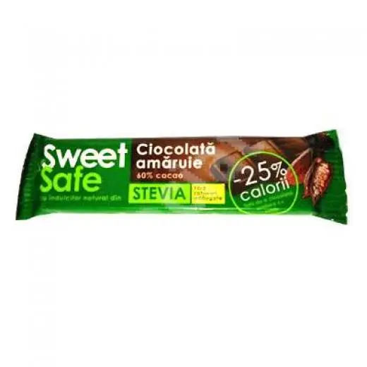 Sweet&Safe Ciocolata neagra indulcita cu stevie 25 g