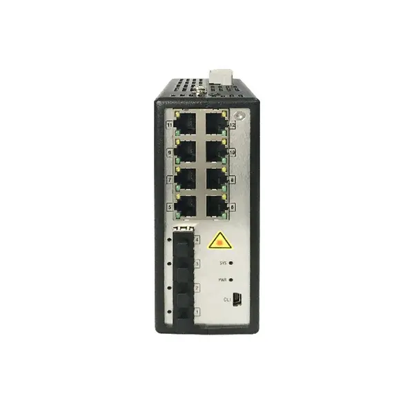 Swich cu 8 porturi PoE Gigabit industrial Hikvision DS-3T3512P, 4 porturi SFP, 30W, cu management