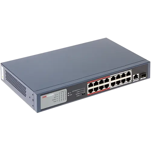 Switch 16 porturi PoE, 2 porturi uplink - HIKVISION