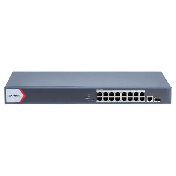 Switch 16 porturi POE Gigabit, Hikvision DS-3E1518P-EI, Web management, 16x gigabit PoE ports