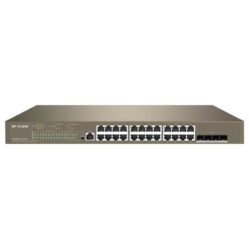 Switch 24 porturi PoE 1Gbps, 4 porturi SFP+ 10Gbps, L3 Cloud Management - IP-COM G5328XP-24-410W