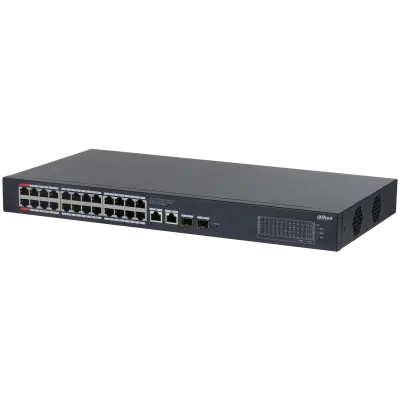 Switch 28 porturi Dahua, 24x porturi PoE Gigabit, 2x RJ45 Gigabit uplink, 2x SFP Gigabit, Smart Managed, Watchdog, CS4228-24GT-240