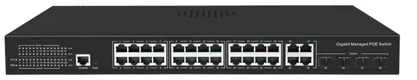 Switch 29 porturi, 24x PoE+ Gb, 4x SFP Gb, 1x combo, 300W, cu management, SW3224POE-MGC-300