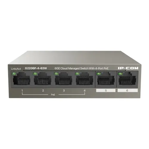 Switch 4 porturi Gigabit PoE+, 2 porturi RJ45 Gigabit, 58W, Management - IP-COM G2206P-4-63W