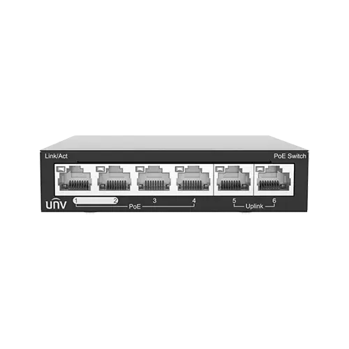 Switch 4 porturi PoE, 2 porturi uplink RJ45 - UNV NSW2020-6T-POE-IN