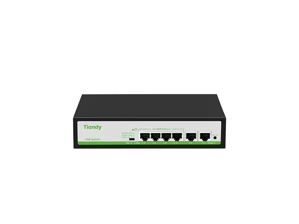 Switch 6 porturi Tiandy, 4 porturi PoE, 2 porturi RJ45 Uplink, protectie supratensiune
