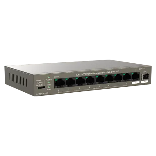 Switch 8 porturi Gigabit PoE, 1 x RJ45 Gigabit Uplink, 1 x SFP Gigabit Uplink - IP-COM G1110PF-8-102W