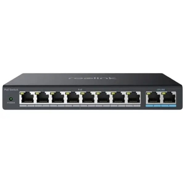 Switch 8 porturi PoE+ Reolink RLA-PS1, 120W, 2 porturi uplink gigabit, cu administrare