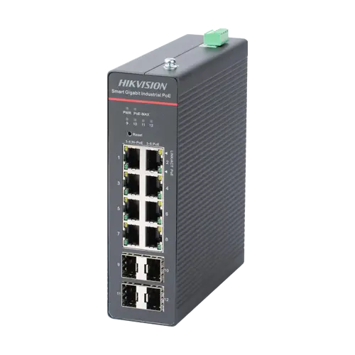 Switch 8 x RJ45 Gigabit PoE 802.3at/af/bt, 4 x SFP Gigabit, Smart Management, sina DIN - HIKVISION DS-3T1512HP-SI-8P4F