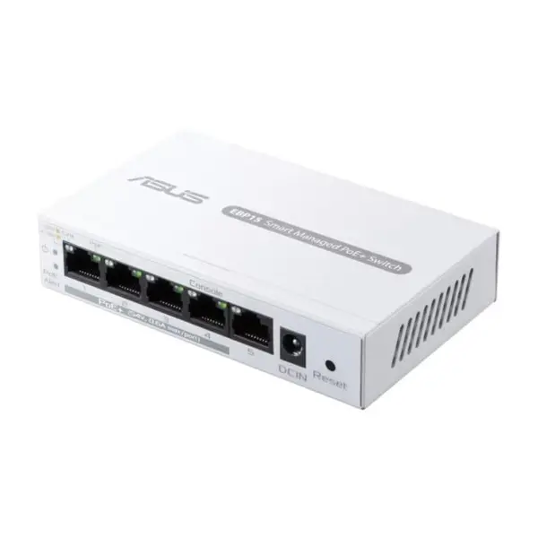 Switch Asus EBP15 PoE+ Business Expert, WiFi , 5 porturi gigabit din care 4 porturi PoE+ cu pana la 60 wati, VLAN, QoS, Port Mirroring, AiMesh, montare perete