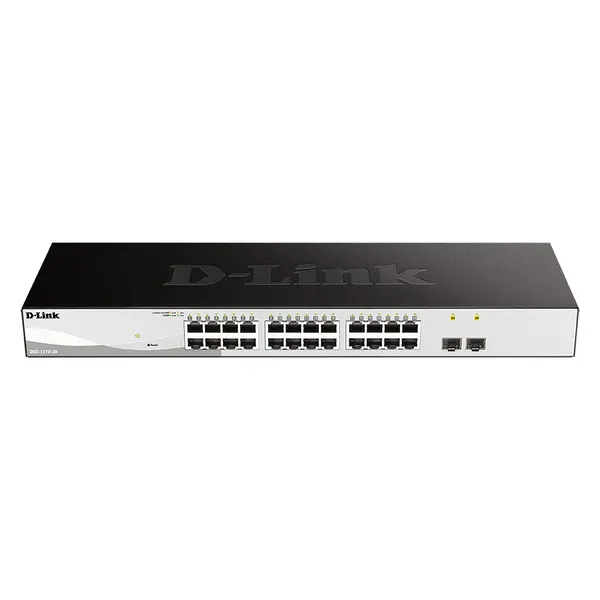 Switch cu 24 porturi Gigabit D-Link DGS-1210-26, 2 porturi SFP, cu management