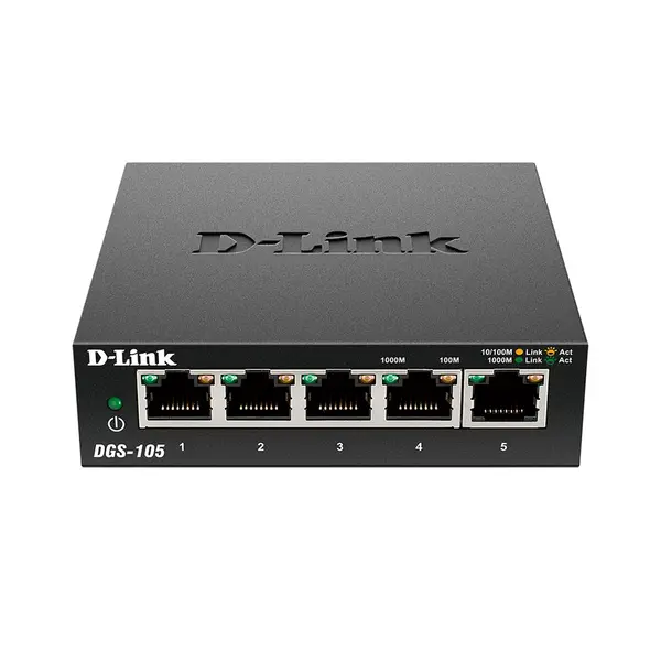 Switch cu 5 porturi D-Link DGS-105, 10 Gbps, 7.44 Mpps, 2.000 MAC, fara management
