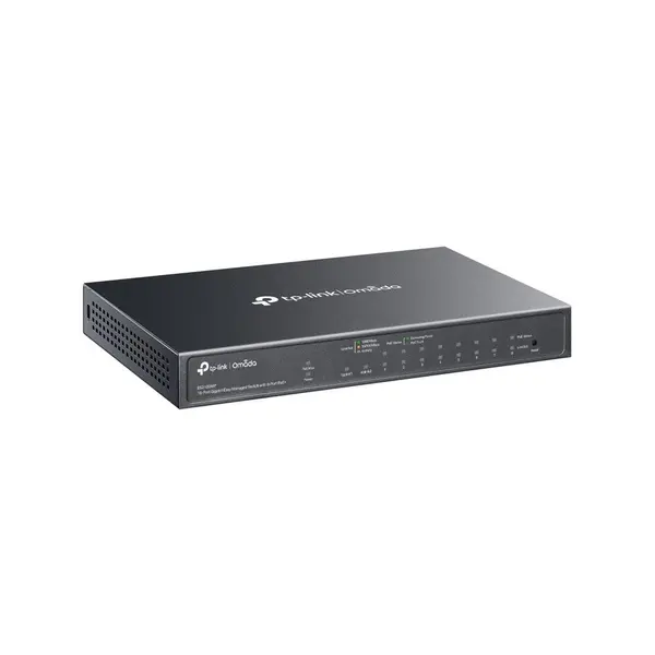 Switch cu 8 porturi Gigabit TP-Link Omada ES210GMP, 20 Gbps, 14.88 Mpps, MAC 8K, 2 porturi uplink, management