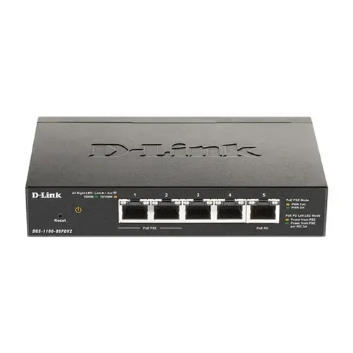 Switch D-Link DGS-1100-05PDV2, 5 porturi 10/100/1000 Gigabit Smart Switch, PoE controlat