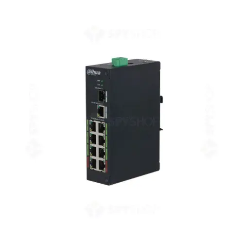 Switch Dahua cu 8 porturi, PoE si 2 Porturi UPLINK, 120W, 1000 Mbps, 48-57V DC, ePoE pana la 800m, LR2110-8ET-120-V2