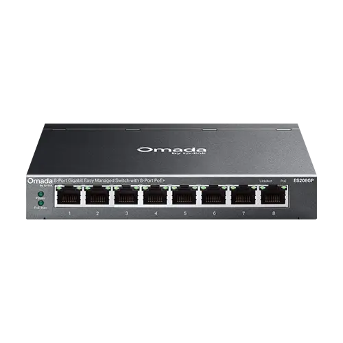 Switch Easy Managed Omada ES208GP, 8 porturi Gigabit PoE+, buget PoE 64W, management cloud Omada, VLAN, QoS, IGMP Snooping, carcasa metalica