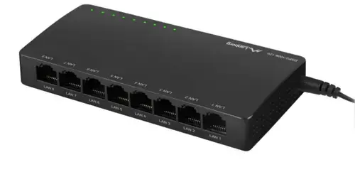 Switch Gigabit Lanberg 42417, cu 8 porturi Gigabit Ethernet RJ-45 10/100/1000 Mbps, 12V, racire pasiva, negru