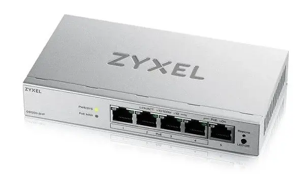 Switch Gigabit PoE Zyxel GS1200-5HPV3-EU0101F, 5x GbE, 4x PoE+, 68W, management web , VLAN, QoS, IGMP, fara ventilator