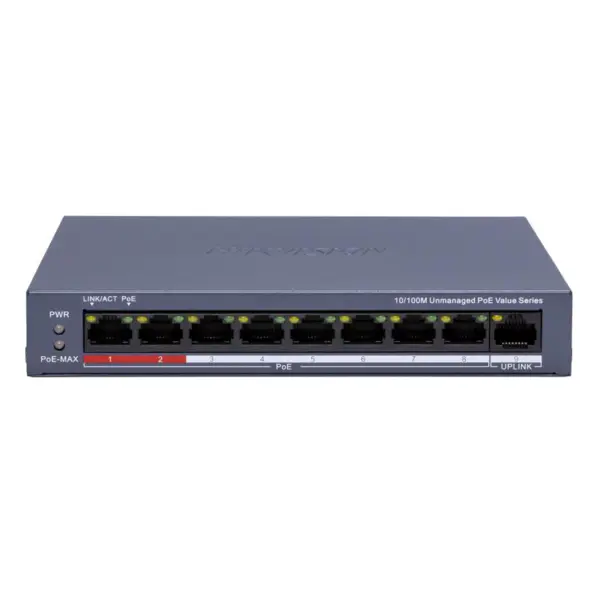 Switch Hikvision, 8 porturi PoE, 1 x port uplink, capacitate switching 1.8Gbps, transmisie pana la 300m - DS-3E0109P-E/M(C)
