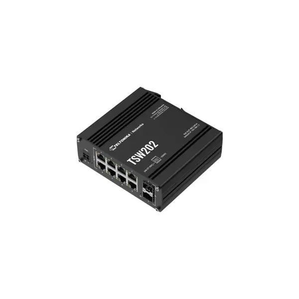 Switch industrial Ethernet cu 10 porturi Teltonika TSW202, 8 Ethernet/ 2 SFP, 20 Gbps, 8000 MAC, PoE, IoT, cu management
