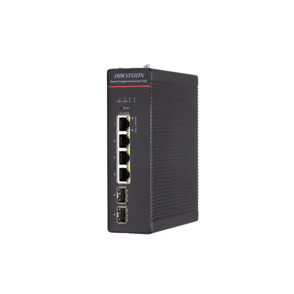 Switch industrial PoE Gigabit Hikvision DS-3T1506HP-SI-4P2F, 4 porturi, 20 Gbps, buget 300 W, cu management smart