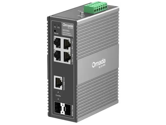 Switch industrial retea TP-Link Omada, IES206G, 6 porturi Gigabit (4xRJ45, 1xCombo, 1xSFP), montare sina DIN, 9.6-60VDC, IP40
