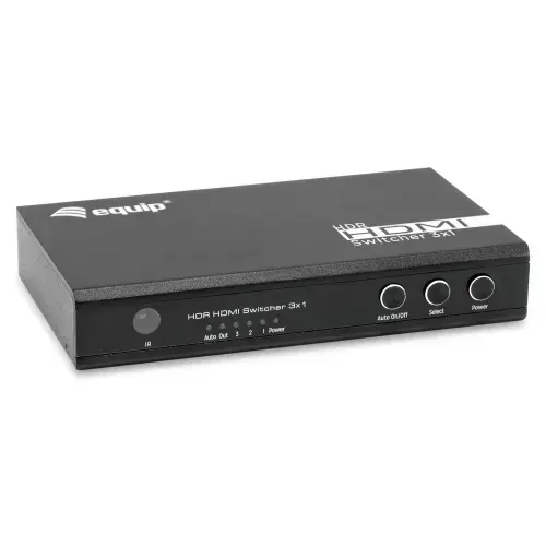 Switch KVM Equip 332725, HDMI 2.0, 4K Ultra HD, 7.1 canale audio, 70x20x125mm, Negru