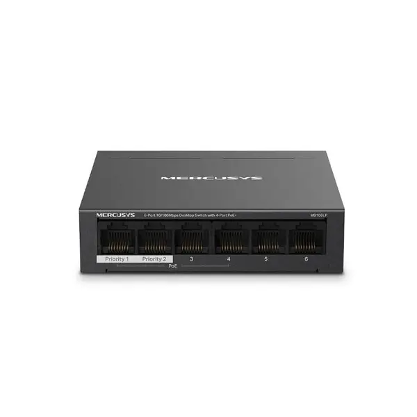Switch Mercusys Desktop MS106LP, 6 porturi, 10/100Mbps, 4 porturi POE