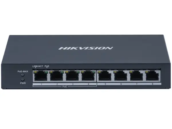 Switch PoE cu 8 porturi Hikvision, 4 porturi PoE, buget 60W PoE, carcasa metalica, DS-3E0508P-O
