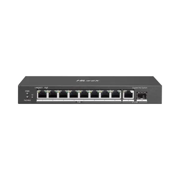 Switch PoE cu 8 porturi HikVision HiLook NS-0510P-58, 10/100/1000 Mbps, 20 Gbps, 14.88 Mpps, 1.5 Mbits, fara management