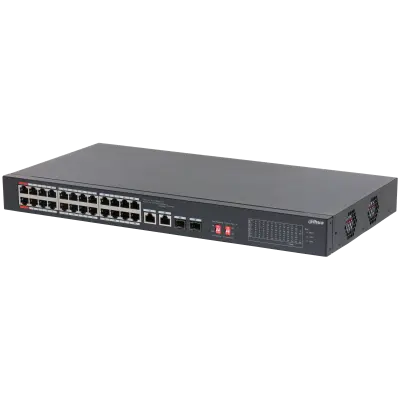 Switch PoE Dahua 24+2 Port, PoE 24x RJ45 10/100, Combo: 2x RJ45 10/100/1000 2x SFP 1000, 240W, fara management, S3226-24ET-240