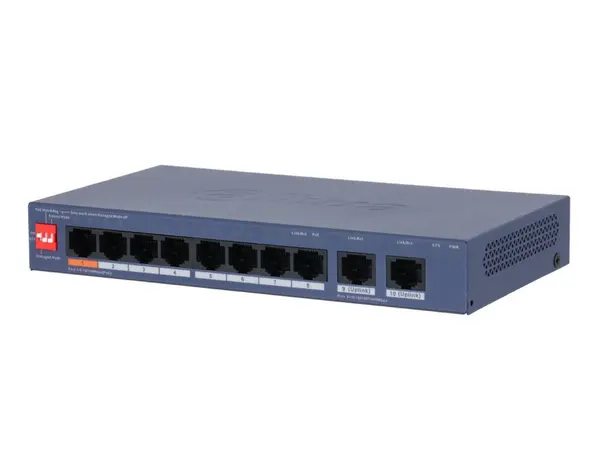 Switch PoE Dahua CS4010-8ET2GT-60, 10 porturi, 8x PoE RJ-45 100Mbps, 2x RJ-45 GB, 60W, Cloud Management, Watchdog