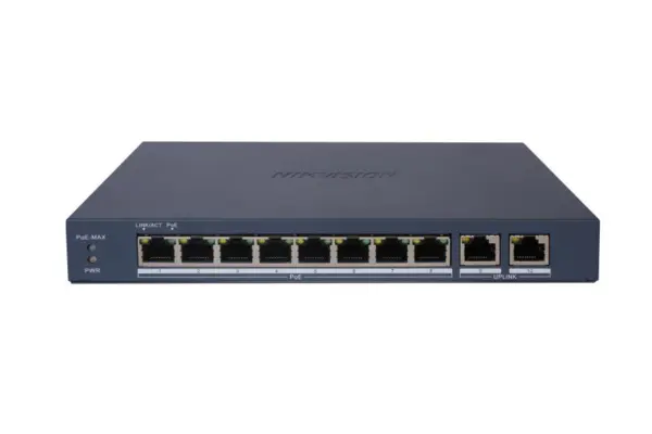 Switch PoE Hikvision, 8 porturi Gigabit PoE, 2 porturi Gigabit RJ45, buget PoE 80W, smart managed, VLAN, PoE Watchdog, DS-3E1510P-EI/M(B)