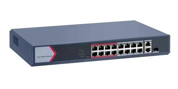 Switch PoE, Hikvision DS-3E1318P-EI-M, 18 porturi, 16x PoE, 1x Gigabit combo, 1x RJ45 Gigabit, 130W, cu management, protectie la supratensiune 6KV