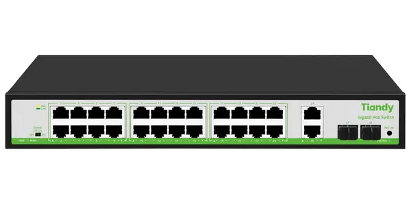 Switch PoE Tiandy, 24 porturi Gigabit, 2x Uplink, 2x SFP, 56Gbps, 280W PoE, TC-P3S028-G2422AT280