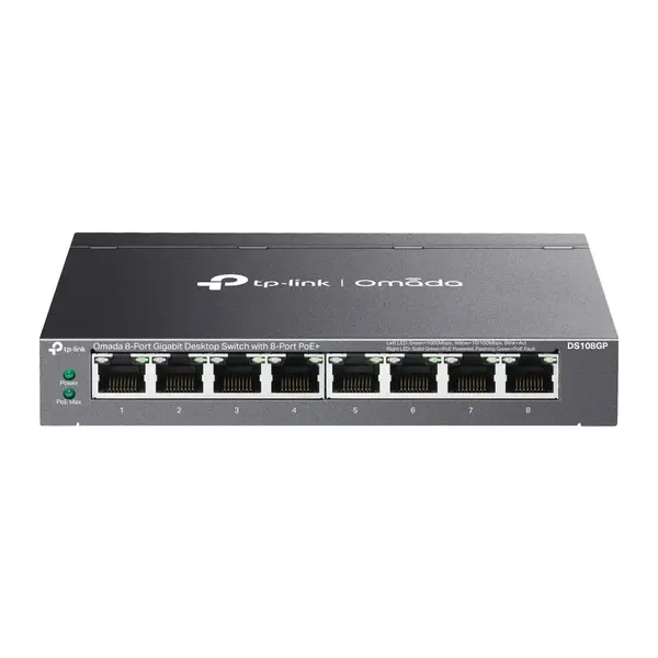 Switch PoE Tp-link Omada DS108GP, cu 8 porturi Gigabit, fara Management, 65W Total, 30W/Port