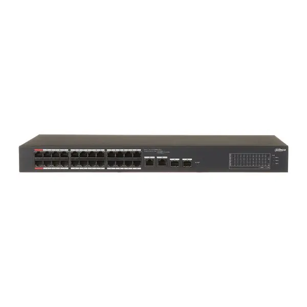 Switch rackabil cu 28 porturi Dahua CS4228-24GT-240, 24 porturi PoE, 2 porturi SFP, 2 porturi RJ-45 uplink, PoE Watchdog, Cloud Management