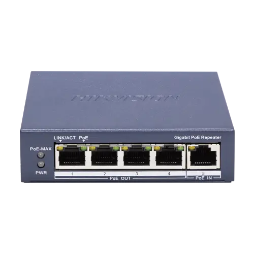 Switch-repeater Gigabit 4 x RJ45 PoE Out af/at, 1 x RJ45 PoE In af/at/bt, Management - HIKVISION DS-3E0505P-E-R