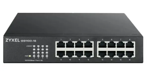 Switch retea pentru birou Zyxel GS1100-16-EU0104F, 16 porturi Gigabit, fara management, 32Gbps, montare rack sau perete