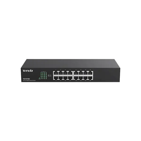 Switch retea Tenda TND-TEG1016D, v8.0, 16 porturi Gigabit, fara management, protectie fulger 6KV, carcasa metalica, montare rack