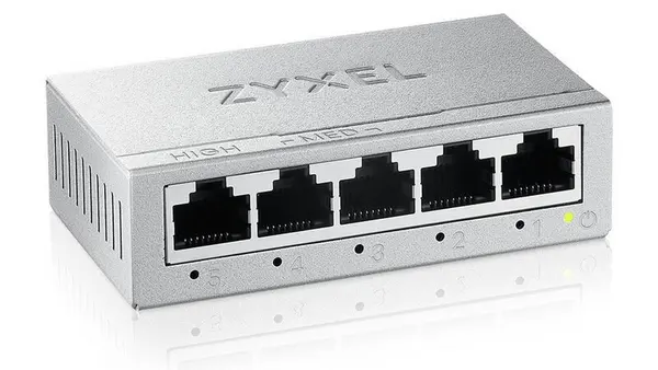 Switch retea Zyxel GS-105BV5-EU0101F, 5 porturi Gigabit, fara management, QoS, fanless, carcasa metalica, montaj perete