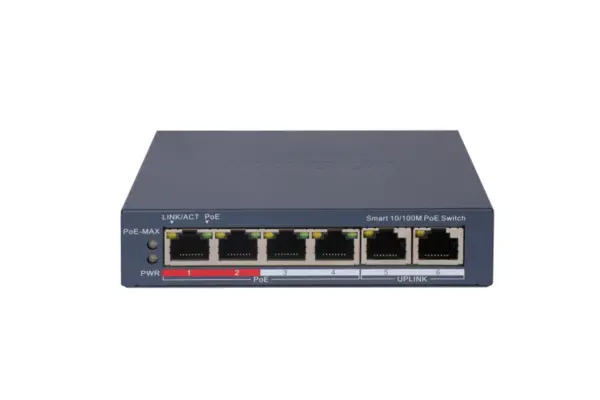 Switch smart cu 6 porturi Hikvision DS-3E1106P-EI, 14 Gbps, 10.42 Mpps, PoE, 2000 MAC, 60W, cu management