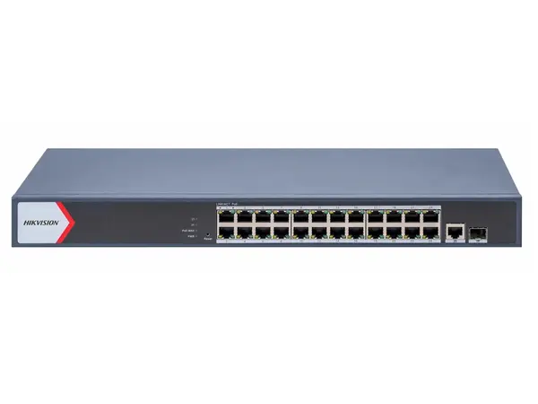 Switch smart Hikvision DS-3E1526P-EI/M, 24 porturi PoE, 1 port RJ45, 1 port SFP, putere PoE 230W, 6kV