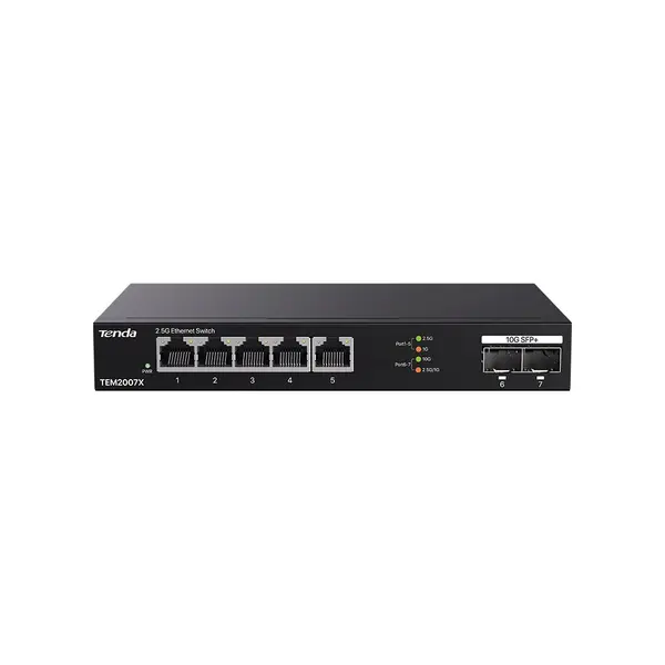Switch Tenda TEM2007X, 5 porturi, 2x SFP, 65 Gbps, Plug and Play, fara management
